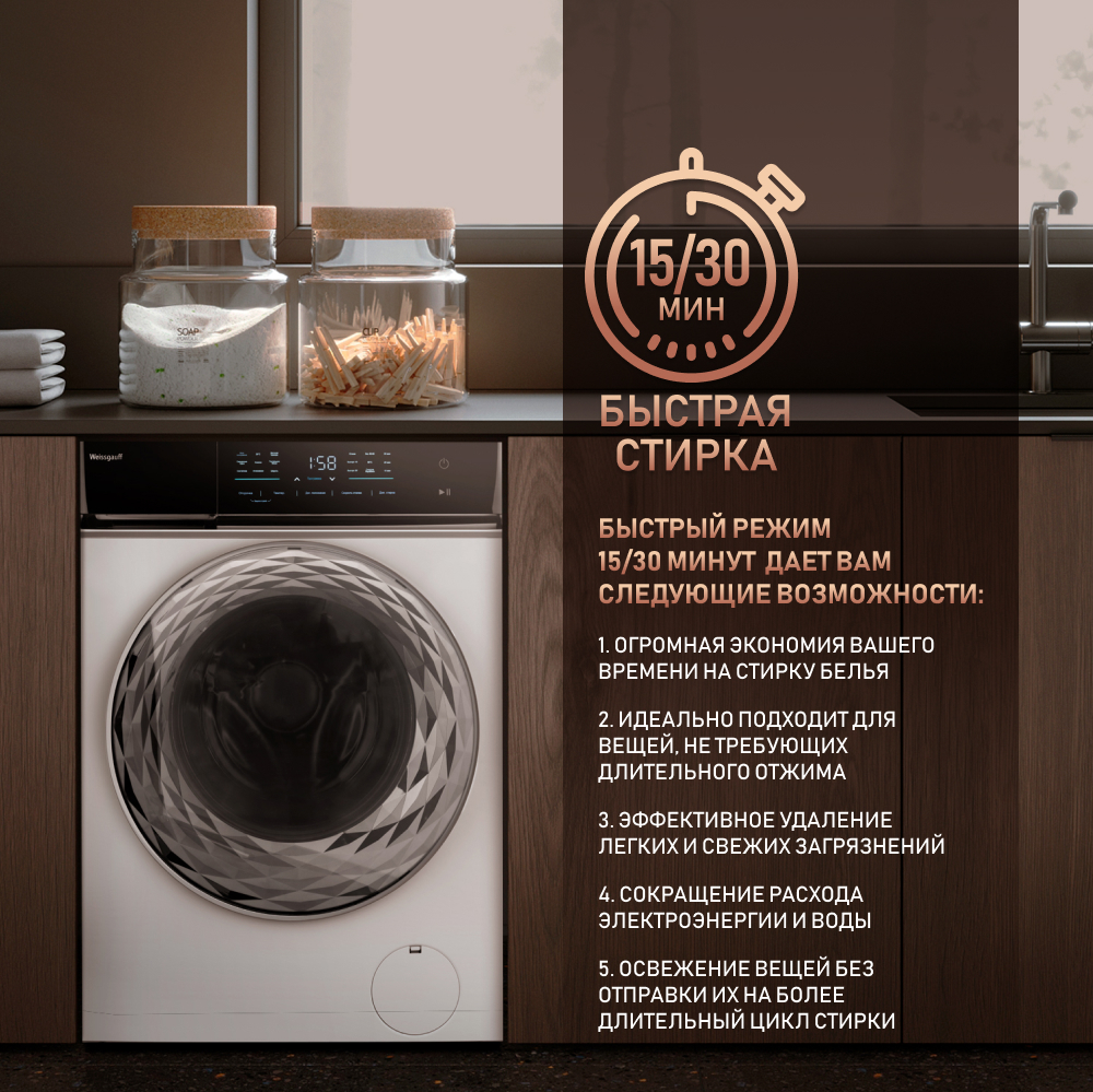 Cтиральная машина с инвертором и паром Weissgauff WM 779 Diamond Inverter  Steam