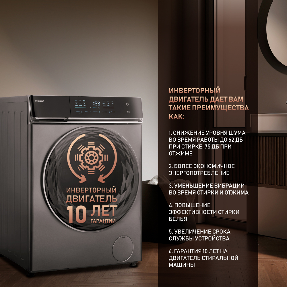 Cтиральная машина с инвертором и паром Weissgauff WM 879 Diamond Inverter  Steam