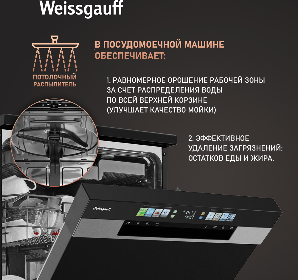 Посудомоечная машина с авто-открыванием и инвертором Weissgauff DW 6140  Inverter Real Touch AutoOpen