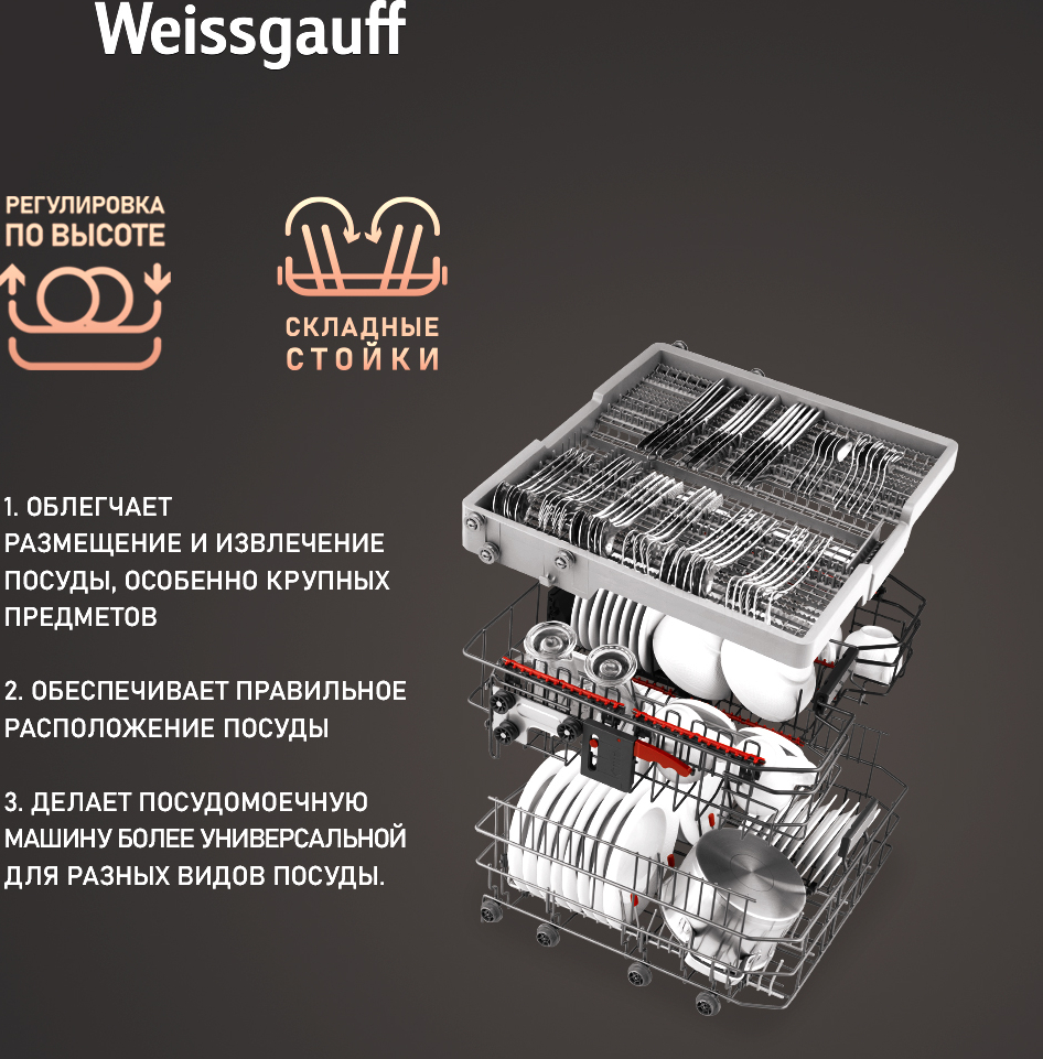 Посудомоечная машина с авто-открыванием и инвертором Weissgauff DW 6140  Inverter Real Touch AutoOpen