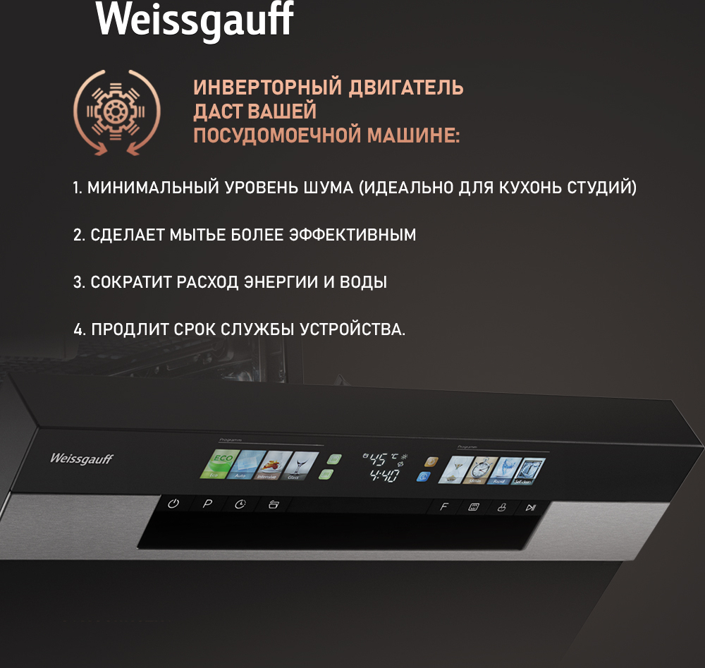 Посудомоечная машина с авто-открыванием и инвертором Weissgauff DW 6140  Inverter Real Touch AutoOpen купить с доставкой в интернет-магазине  Weissgauff