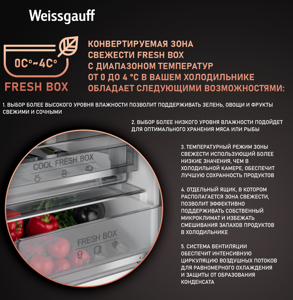 Отдельностоящий холодильник Weissgauff WRK 195 D Full NoFrost Inox Glass