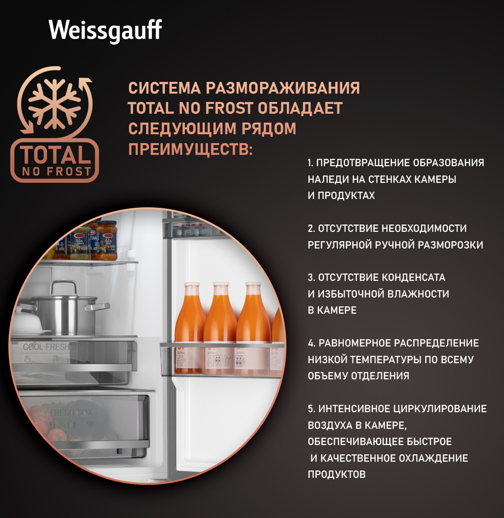 Отдельностоящий холодильник Weissgauff WRK 195 D Full NoFrost Beige Glass