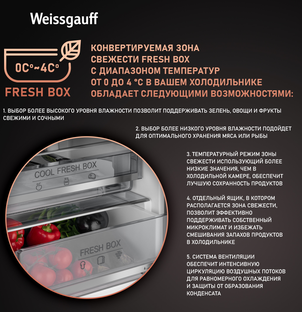 Отдельностоящий холодильник Weissgauff WRK 195 D Full NoFrost Dark Grey  Glass