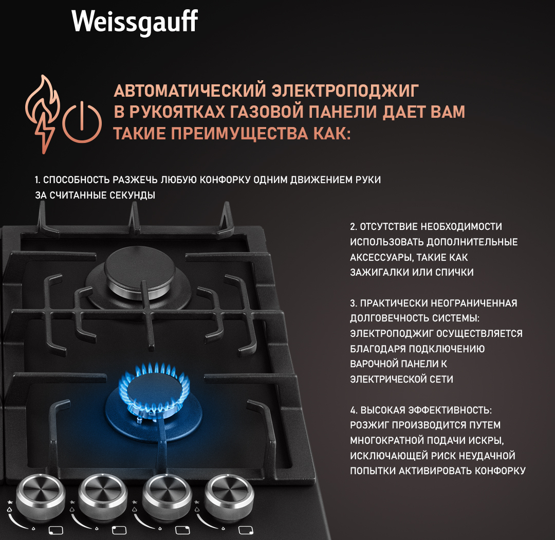 Варочная панель Weissgauff HGG 641 BV Nano Matt Glass купить с доставкой в  интернет-магазине Weissgauff