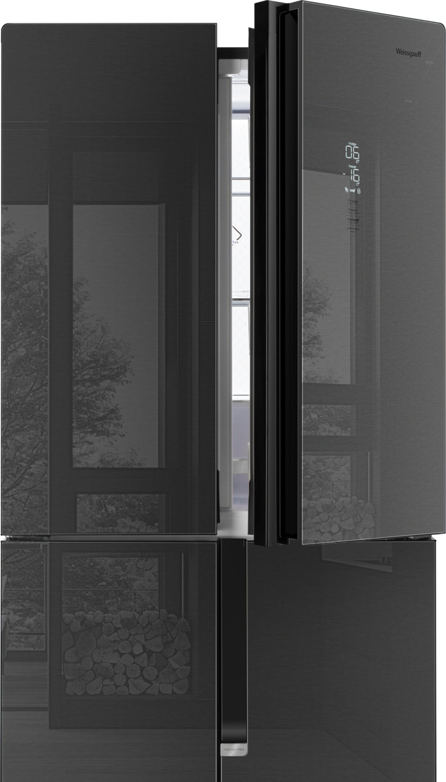 Отдельностоящий холодильник с инвертором Weissgauff WCD 450 Inox Glass  NoFrost Inverter