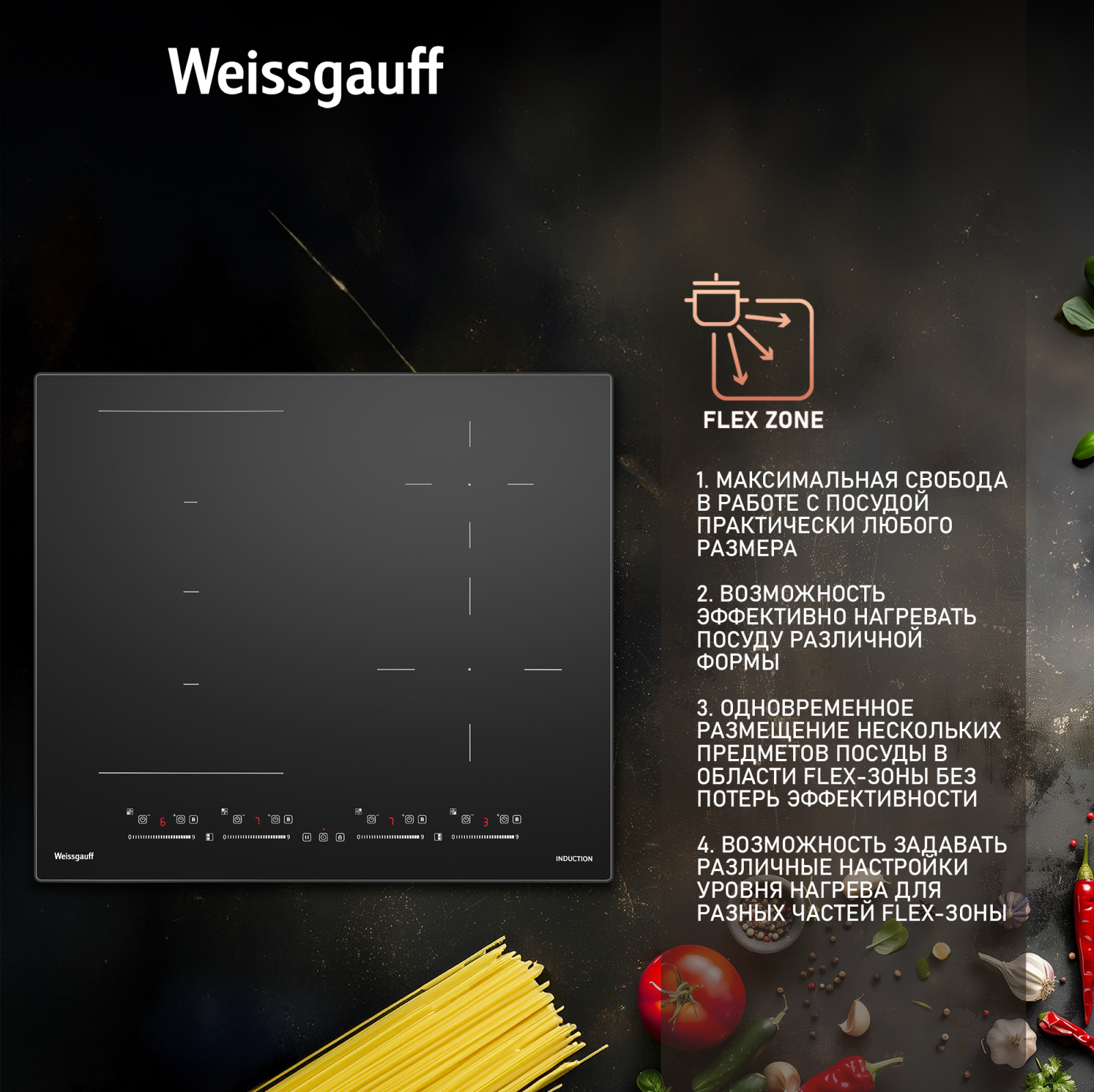 Индукционная варочная панель с инвертором Weissgauff HI 645 Flex Premium  купить с доставкой в интернет-магазине Weissgauff