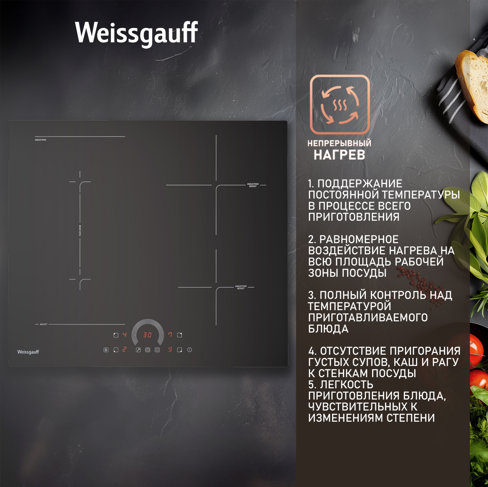 Индукционная варочная панель с инвертором Weissgauff HI 643 BFZC купить с  доставкой в интернет-магазине Weissgauff