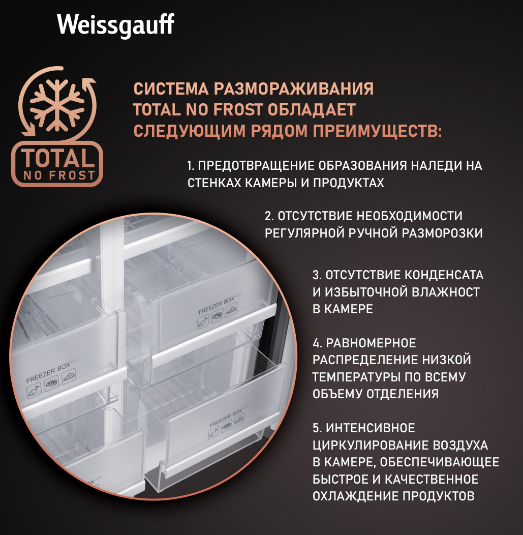 Отдельностоящий холодильник с инвертором Weissgauff WCD 450 WG NoFrost  Inverter