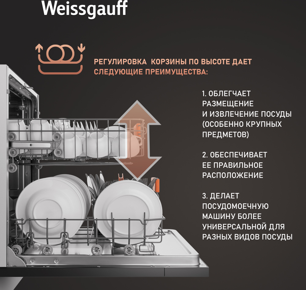 Встраиваемая посудомоечная машина с лучом на полу Weissgauff BDW 6025 D  Infolight