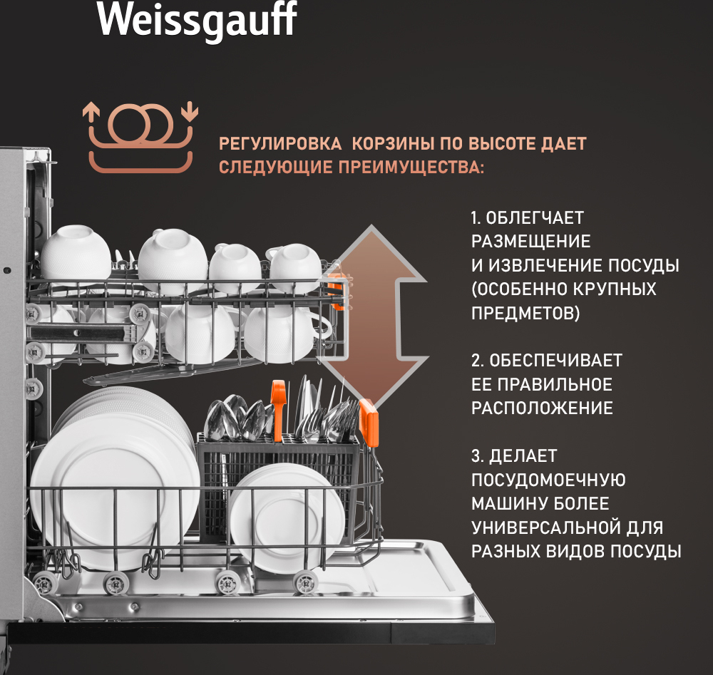 Встраиваемая посудомоечная машина с лучом на полу Weissgauff BDW 4525  Infolight