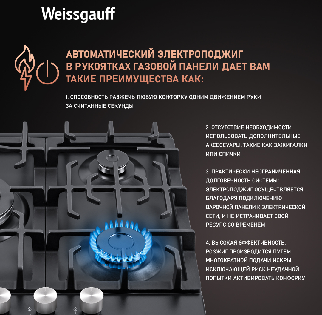 Варочная панель Weissgauff HGG 451 BEB купить с доставкой в  интернет-магазине Weissgauff