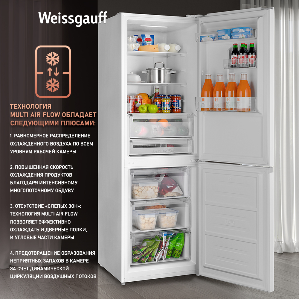 Отдельностоящий холодильник с инвертором Weissgauff WRK 185 Total NoFrost  Inverter White Glass