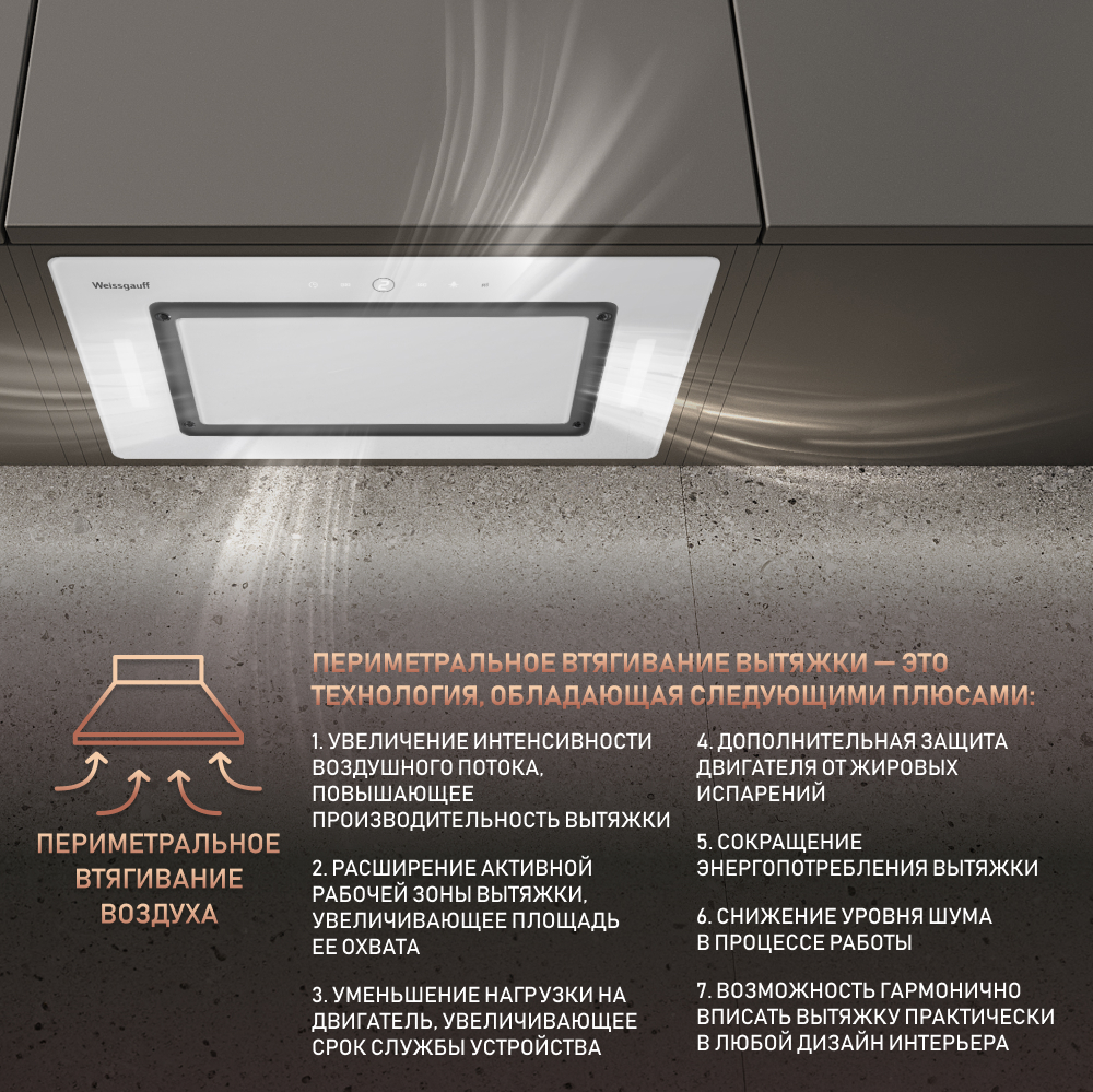 Кухонная встраиваемая вытяжка Weissgauff Aura 1200 Remote WH купить с  доставкой в интернет-магазине Weissgauff