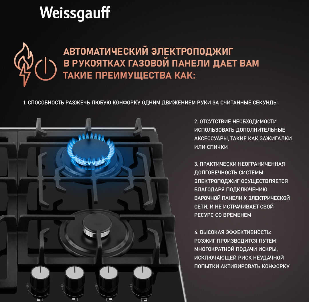 Варочная панель Weissgauff HGG 641 BGSV купить с доставкой в  интернет-магазине Weissgauff